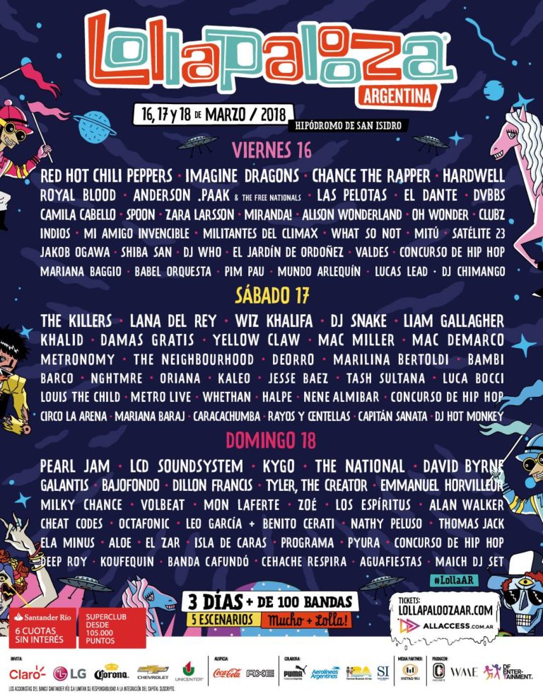Se anuncia el lineup por día del Lollapalooza Argentina 2018